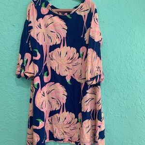 Lilly Pulitzer Flamingo Print Dress in Pink and Blue M 6-7 cotton summer preppy